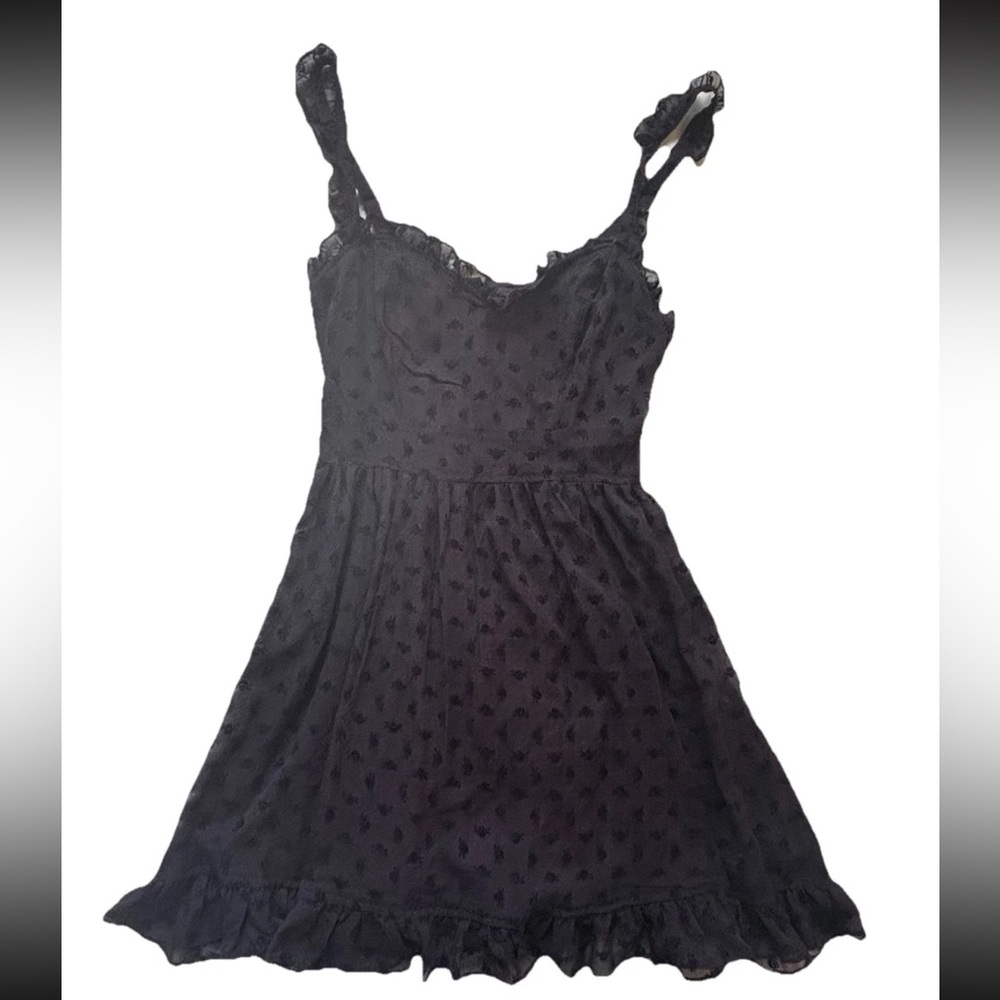 Royal Bones Y2K Black Chiffon Babydoll Skull Flocked Mini Dress Ruffle Small